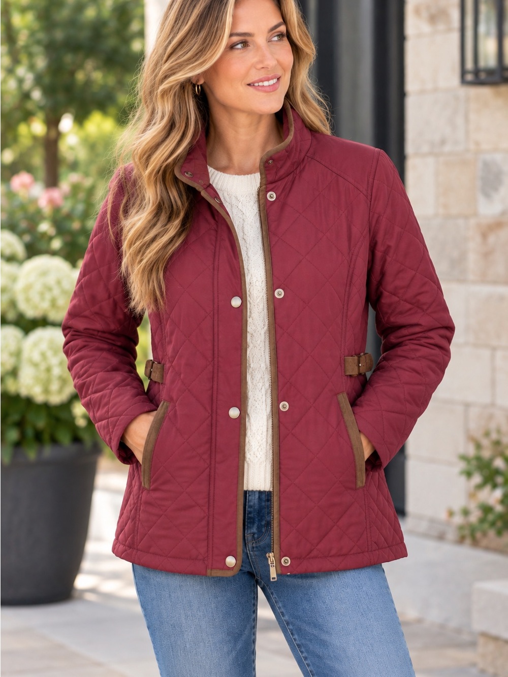 Pendleton quilted jacket classic diamond-stitched pattern and brown faux trim M